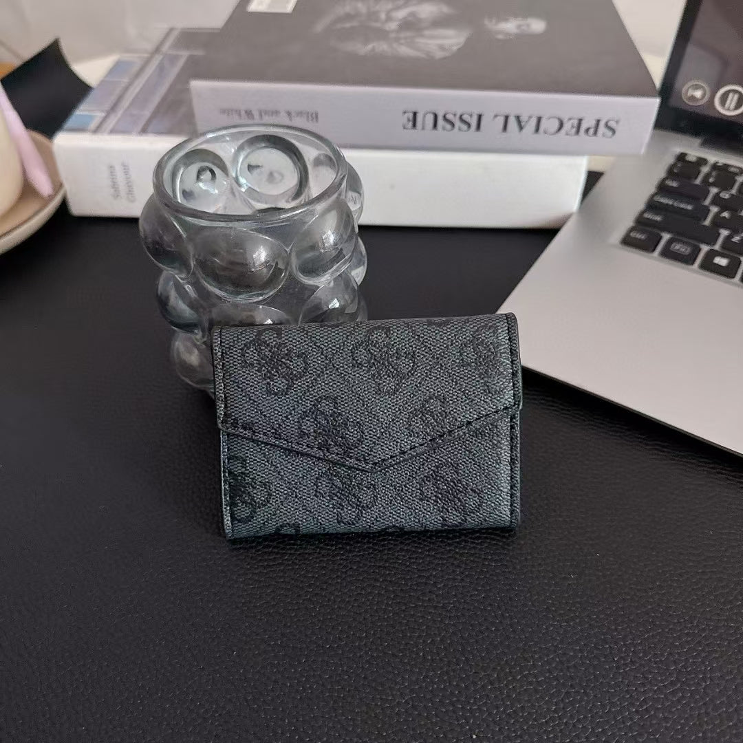 Guess-inspired monogram envelope card wallet, all black