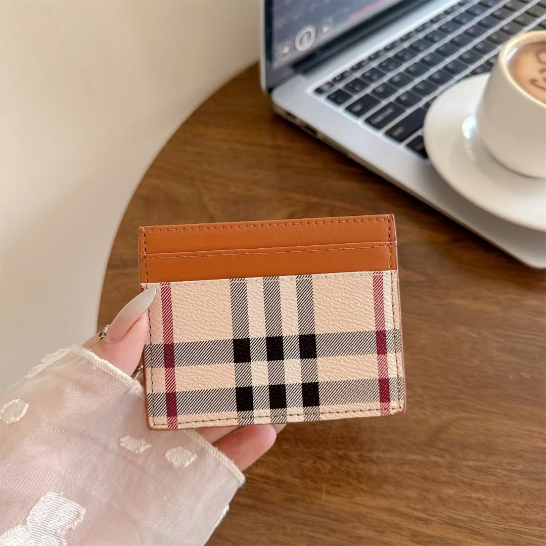 Burberry-inspired check pattern wallet card holder