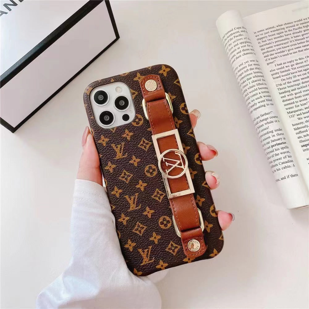 Louis Vuitton-inspired leather wrist band iPhone case