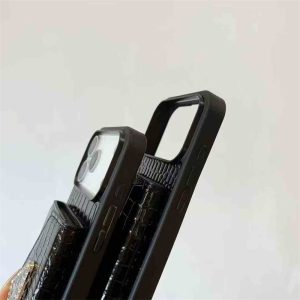 Prada-inspired elegant apple phone case with card holder for iPhone 17 / 16 / 15 / 14