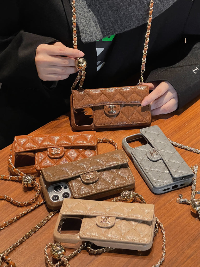 Chanel-inspired wallet crossbody chain iPhone case