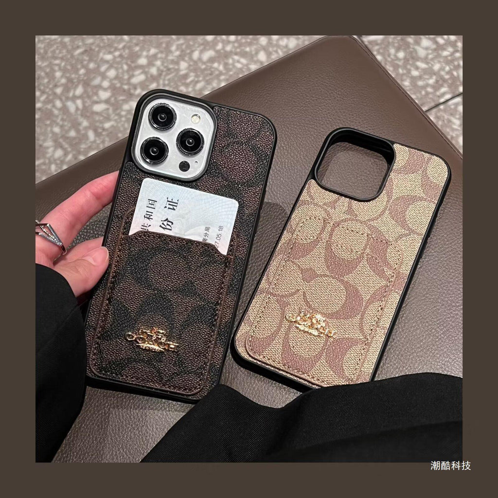Coach-inspired fine monogram leather iPhone case with card pocket
