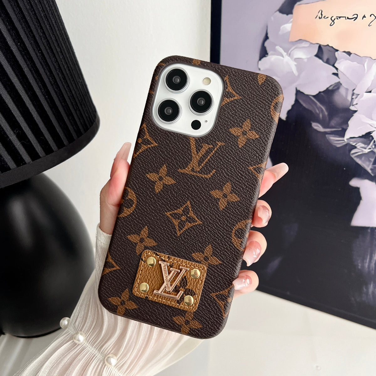 Louis Vuitton-inspired monogram leather case for iPhone