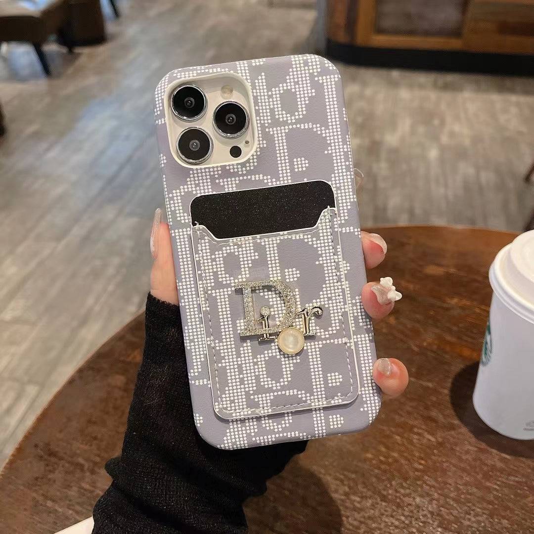Dior-inspired fashion iPhone case with card holder