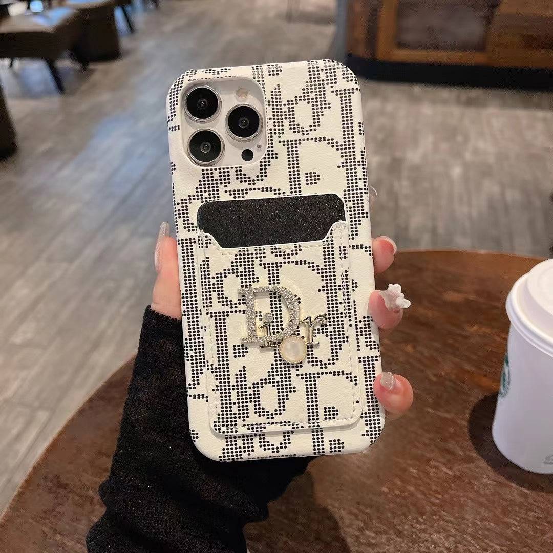 Dior-inspired fashion iPhone case with card holder