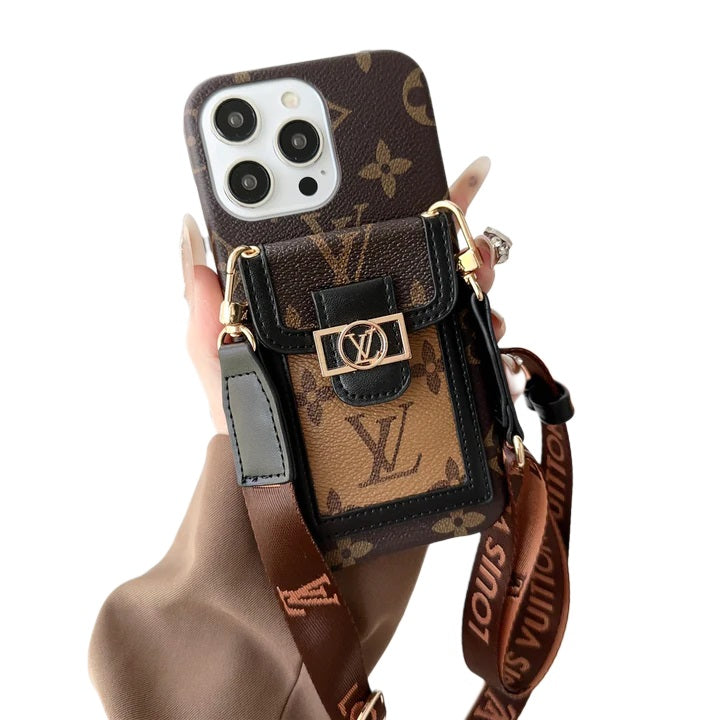Louis Vuitton-inspired leather monogram crossbody iPhone case, black