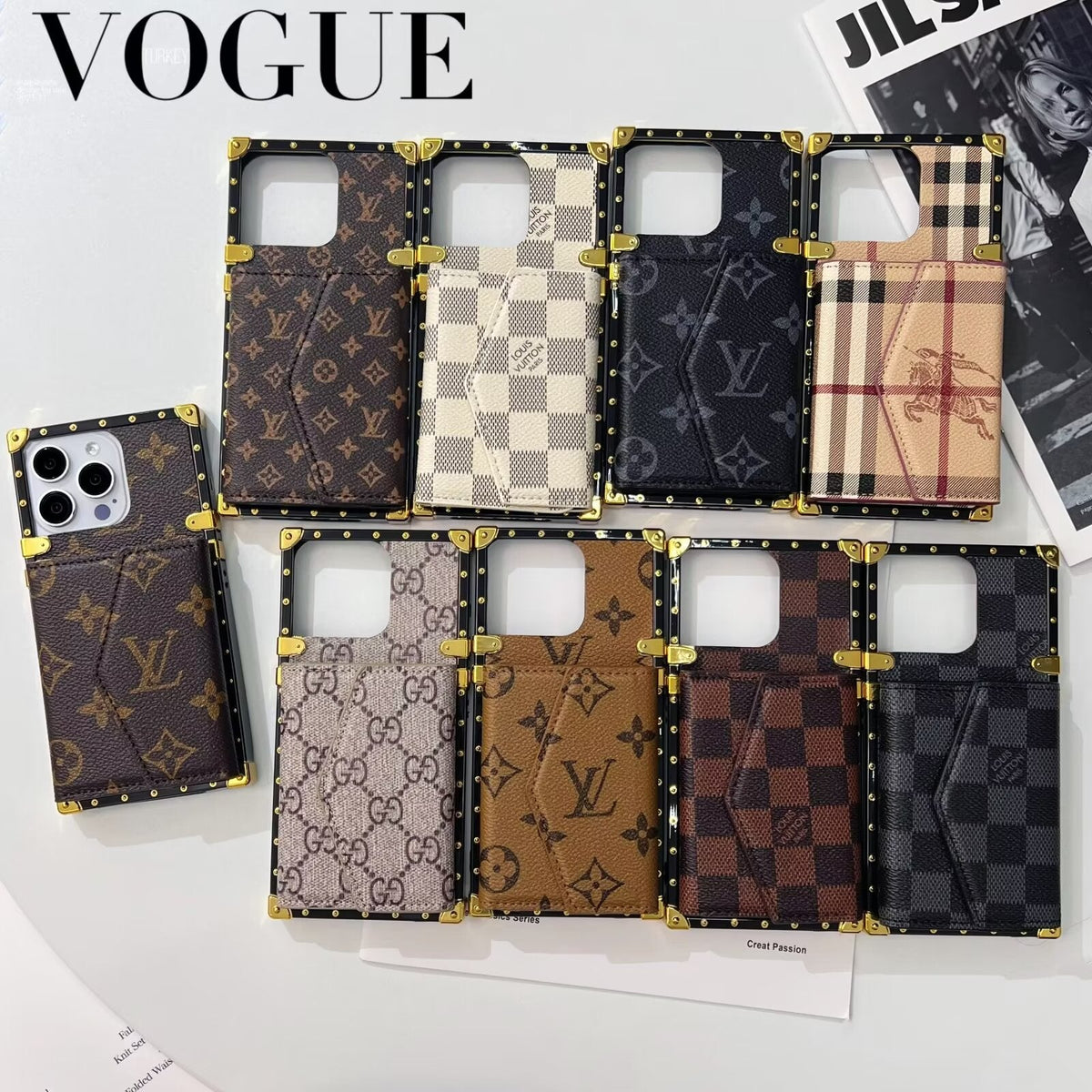 Louis Vuitton-inspired iPhone case with wallet card holder