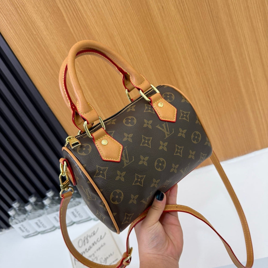 Louis Vuitton-inspired monogram mini barrel bag