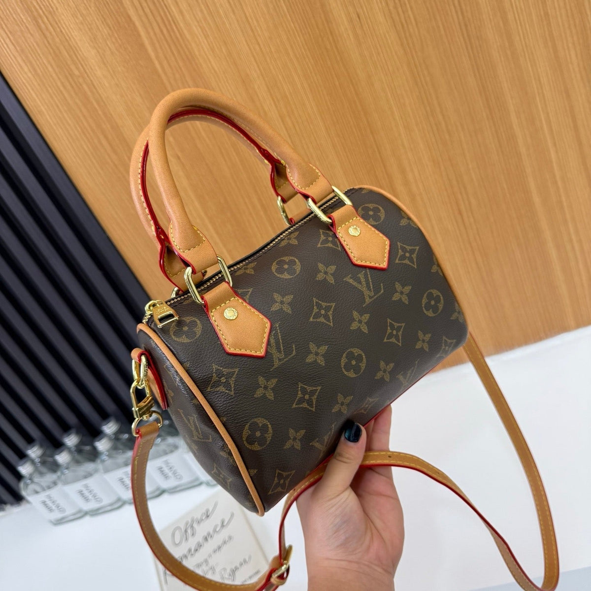 Louis Vuitton-inspired monogram mini barrel bag