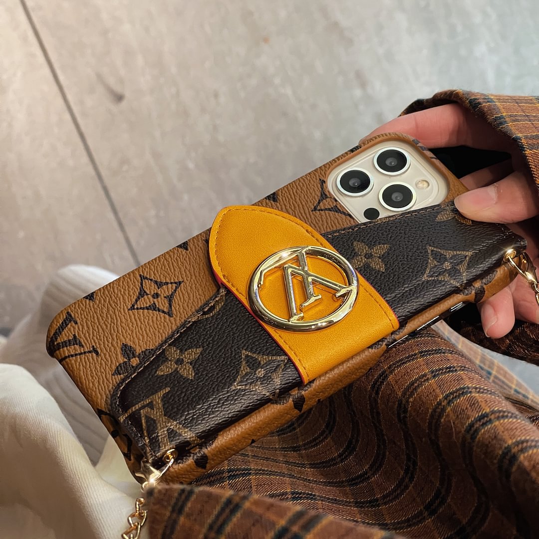Louis Vuitton-inspired iPhone case with card holder and chain