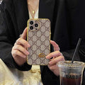 Gucci-inspired fine monogram phone case for iPhone, brown