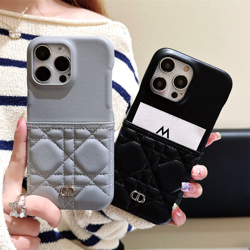 Dior-inspired leather iPhone case black and grey