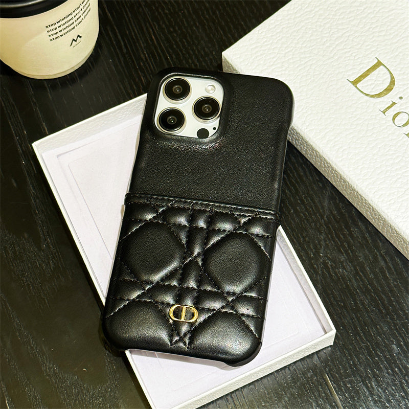 Dior-inspired leather iPhone case black and grey