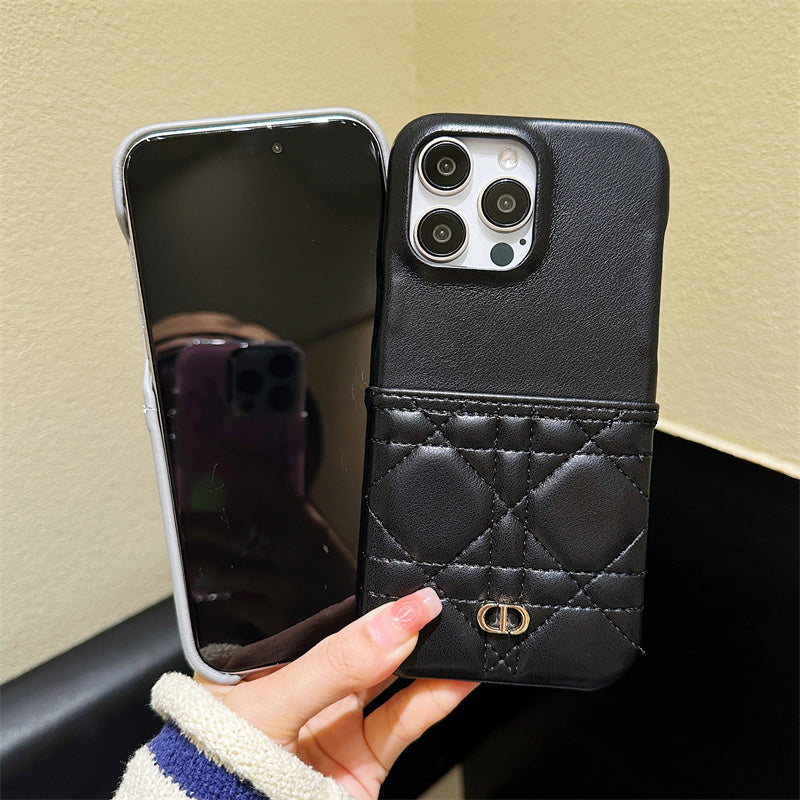 Dior-inspired leather iPhone case black and grey