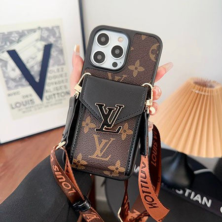 Louis Vuitton-inspired iPhone case with strap and card holder