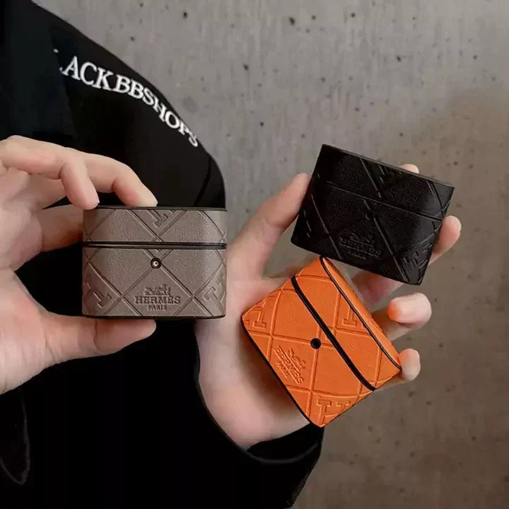 Hermes-inspired leather AirPods case with envelope detail