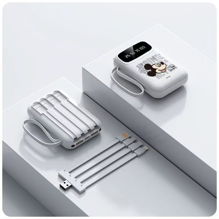 Compact power bank with built-in cables