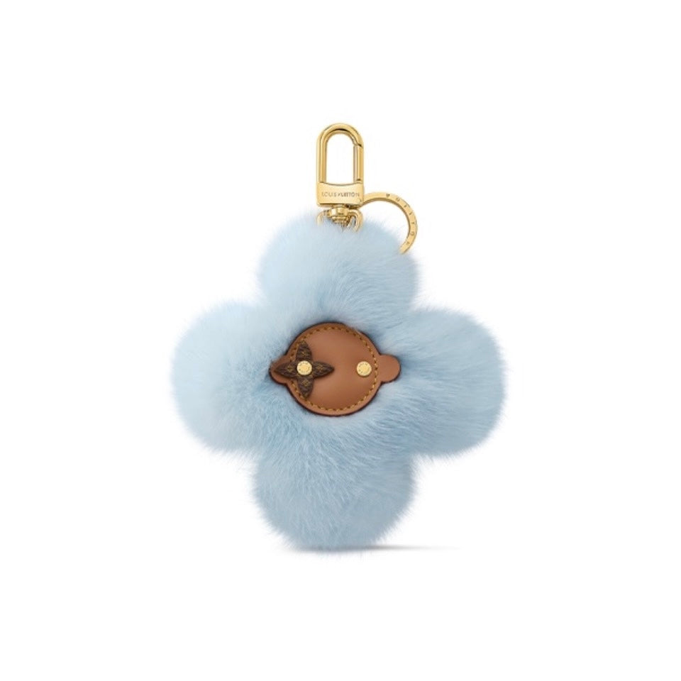 Louis Vuitton-inspired blue plush flower keychain