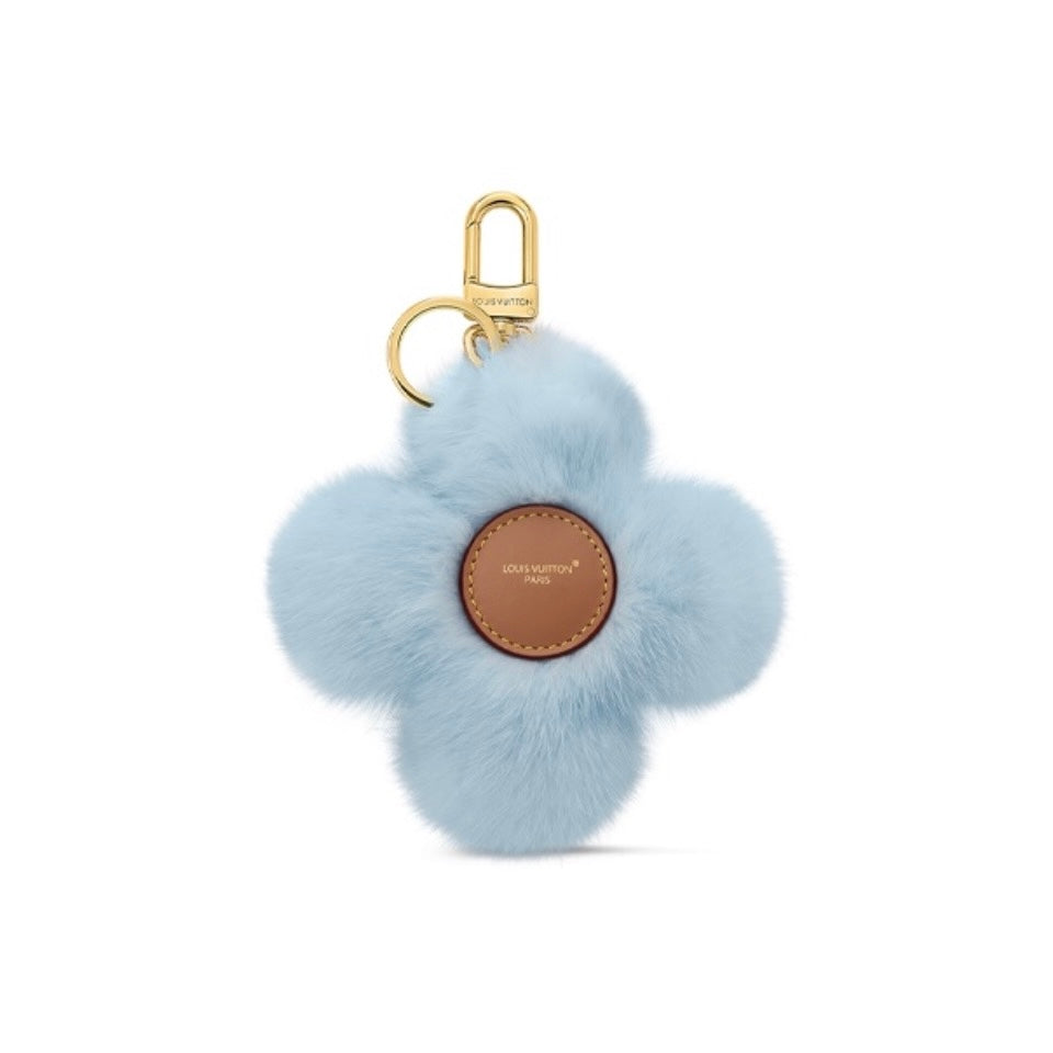 Louis Vuitton-inspired blue plush flower keychain