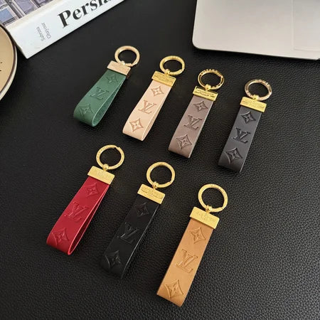 Louis Vuitton-inspired keyring embossed leather gold hardware