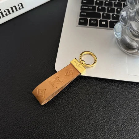 Louis Vuitton-inspired keyring embossed leather gold hardware