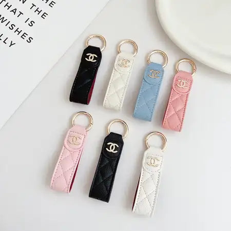 Chanel-inspired quilted leather loop keychain