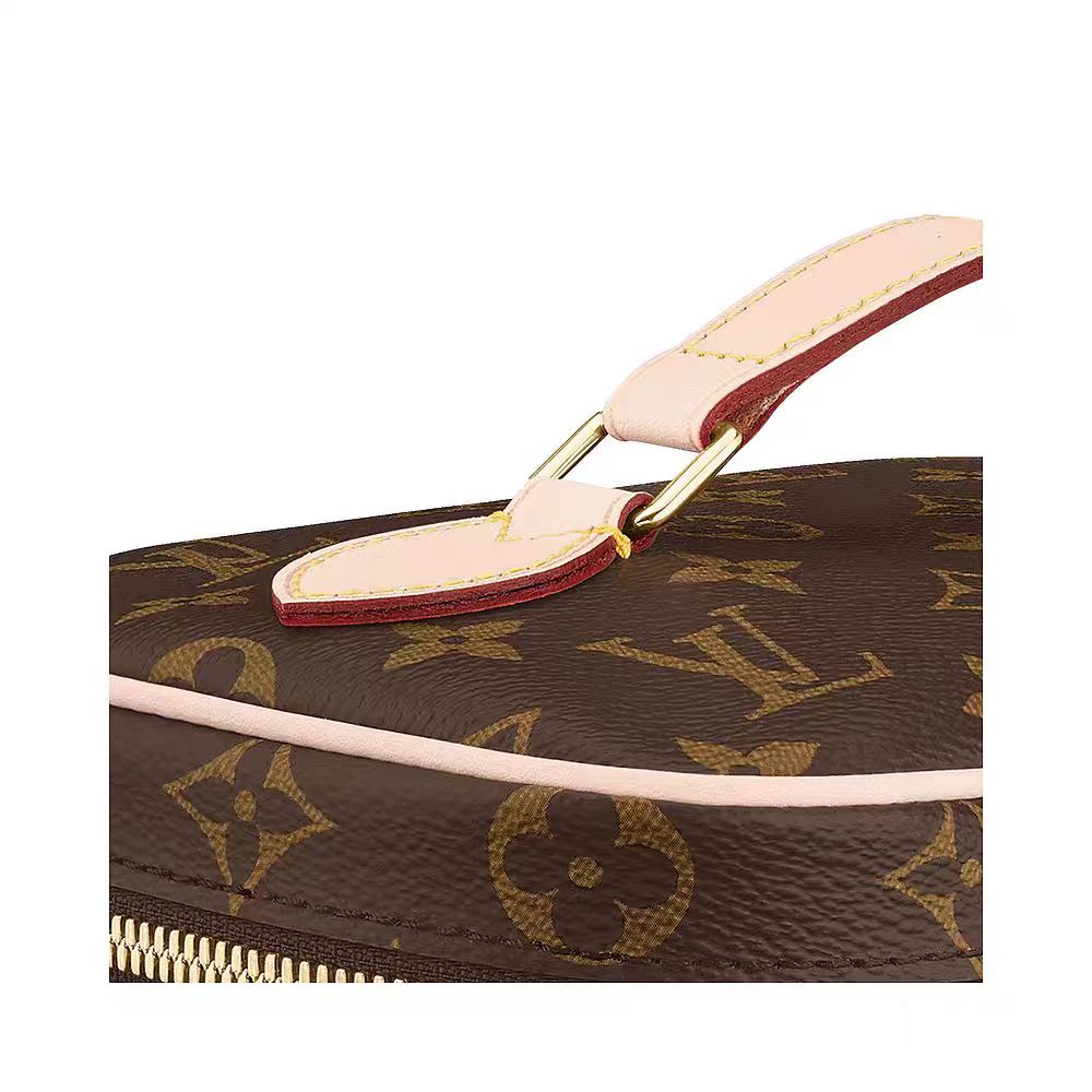 Louis Vuitton-inspired monogram cosmetic bag with zip closure
