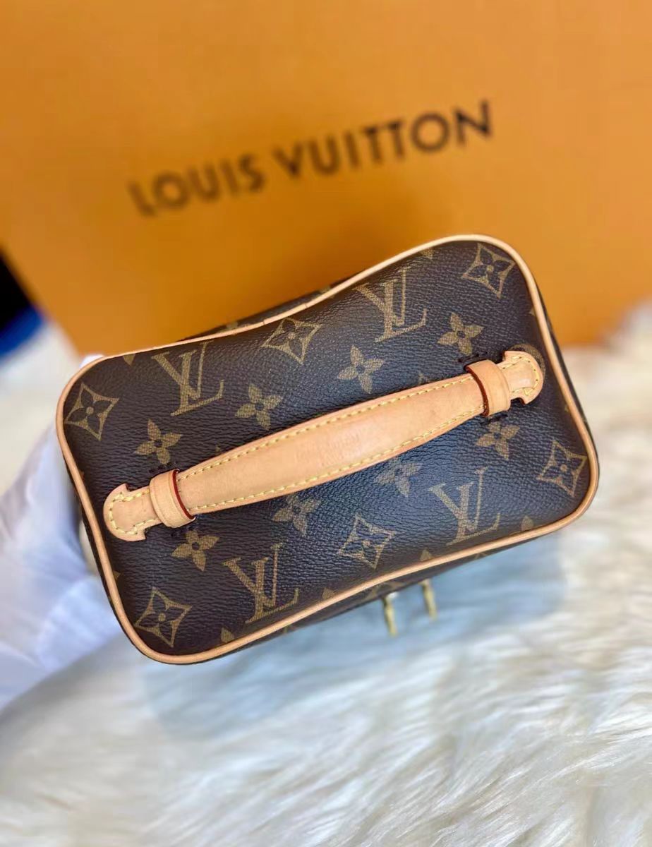 Louis Vuitton-inspired monogram cosmetic bag with zip closure