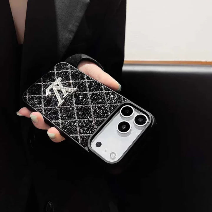 Louis Vuitton-inspired phone case with sparkling rhinestones for iPhone 17 / 16 / 15 / 14