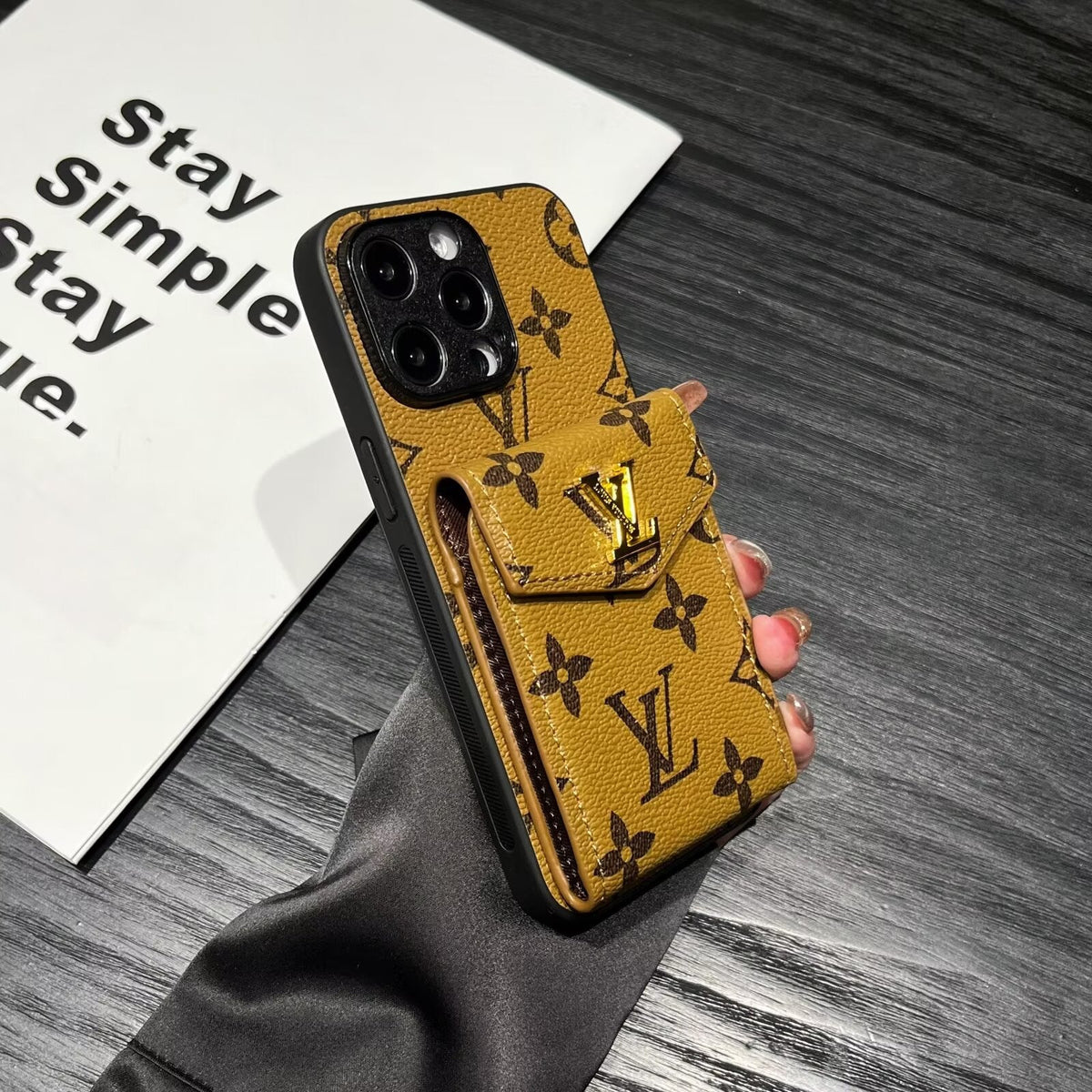 Louis Vuitton-inspired card holder canvas leather iPhone case