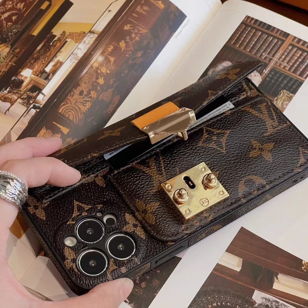Louis Vuitton-inspired iPhone case with card holder and chain