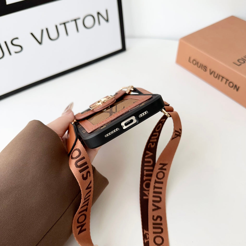 Louis Vuitton-inspired leather monogram crossbody iPhone case