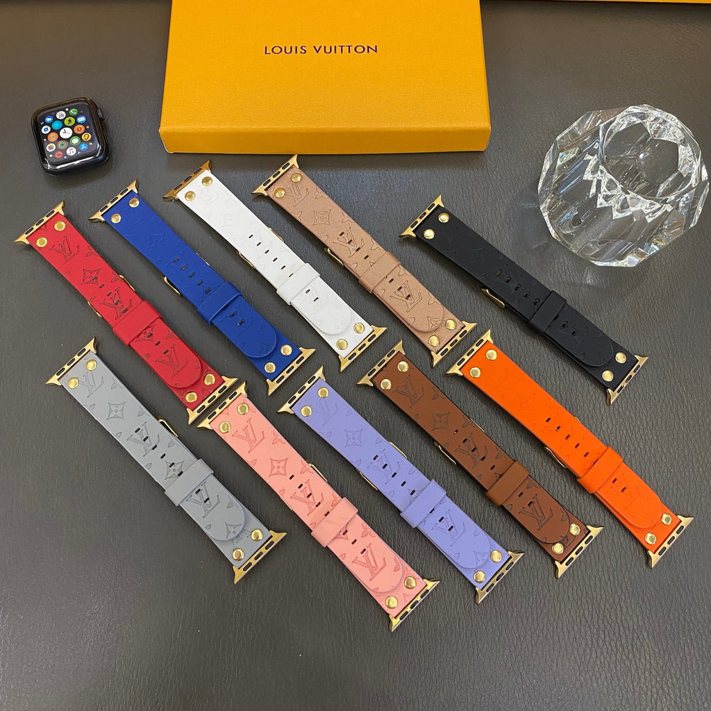 Louis Vuitton-inspired embossed monogram Apple Watch band with rivet details