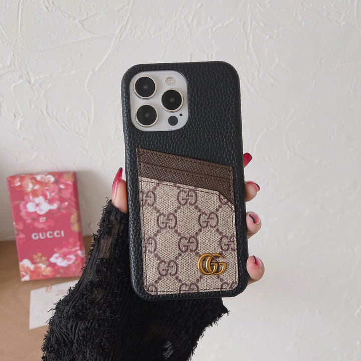 Gucci-inspired monogram iPhone case with back card pocket