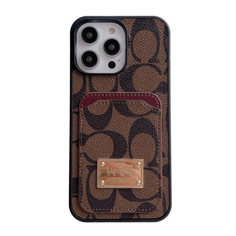 Coach-inspired large monogram leather iPhone case with card pocket