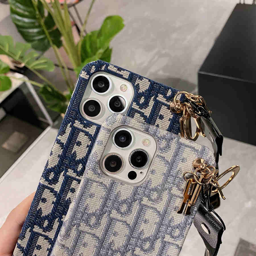 Dior-inspired all-over pattern phone case with hand strap
