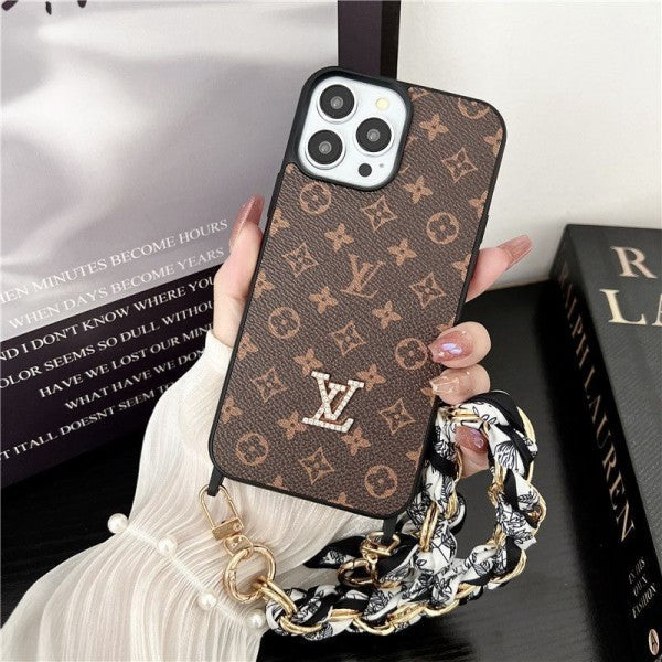 Louis Vuitton-inspired monogram phone case with beaded strap