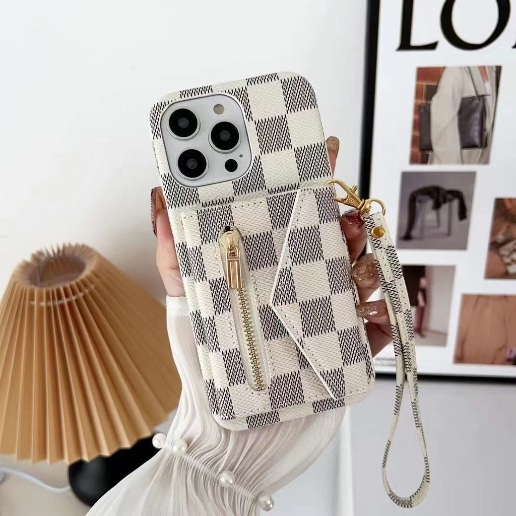 Louis Vuitton-inspired monogram wallet phone case with zip pocket