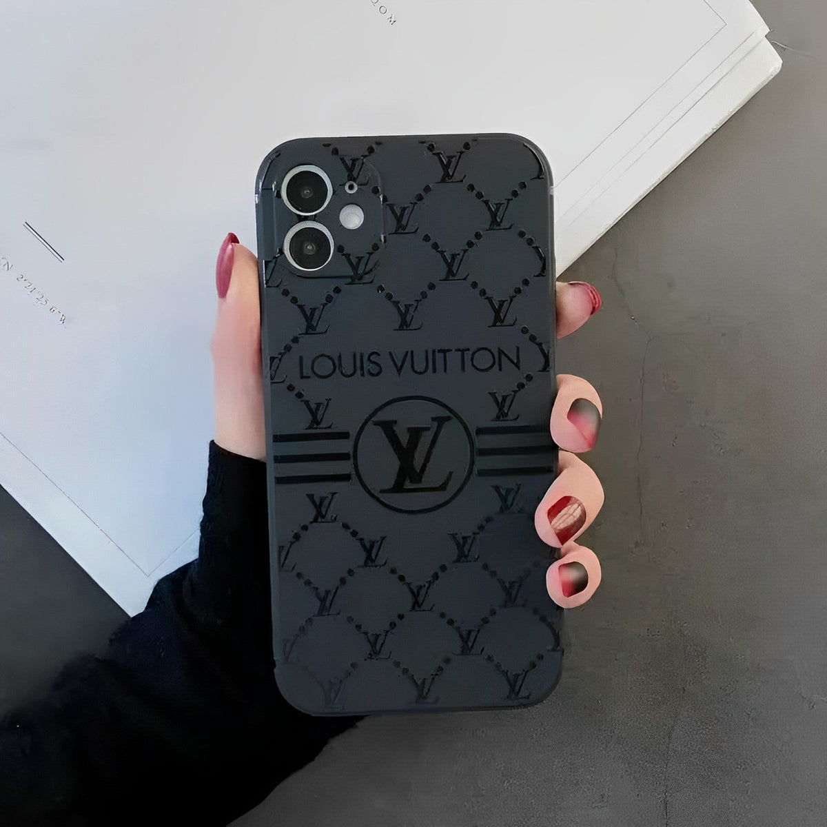 Louis Vuitton-inspired black iPhone case 16 15 14
