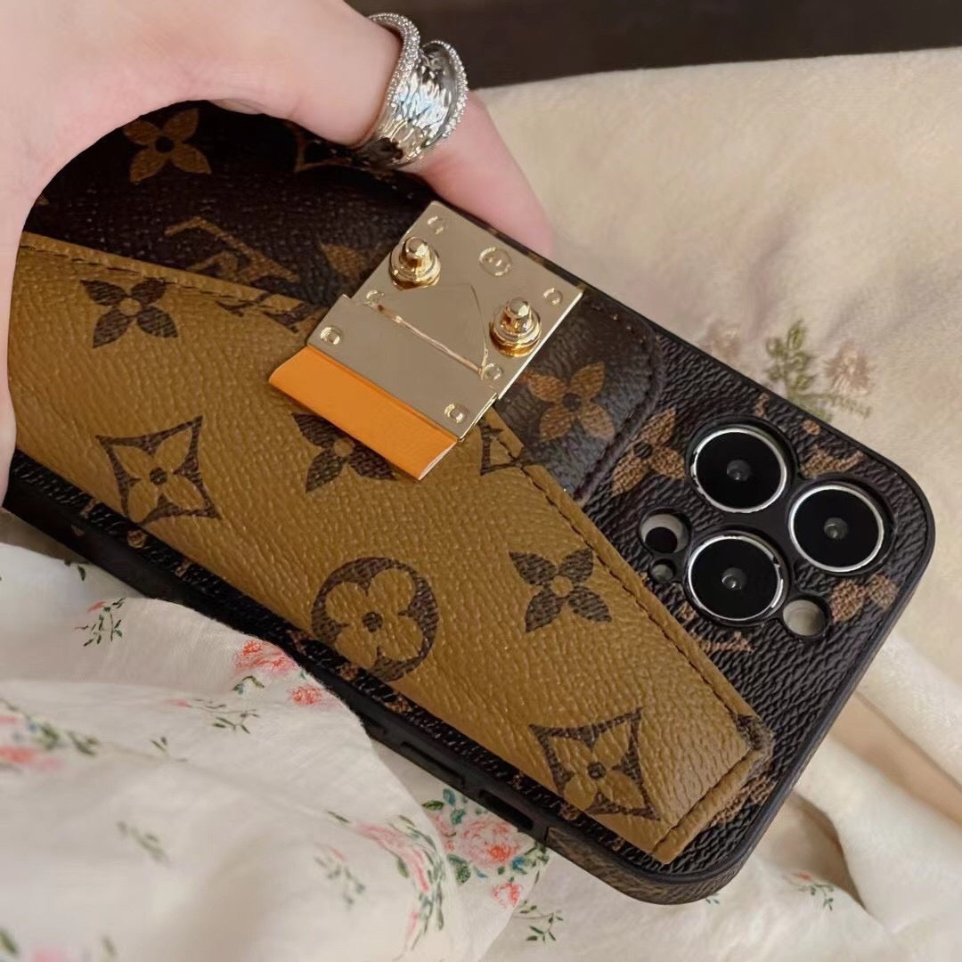 Louis Vuitton-inspired iPhone case with card holder and chain