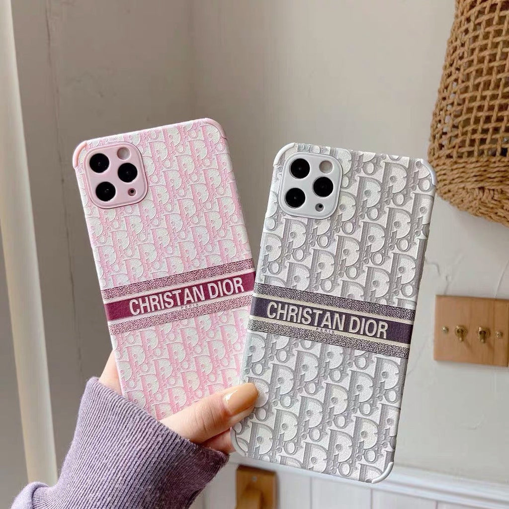 Dior-inspired raised pattern phone case for iPhone