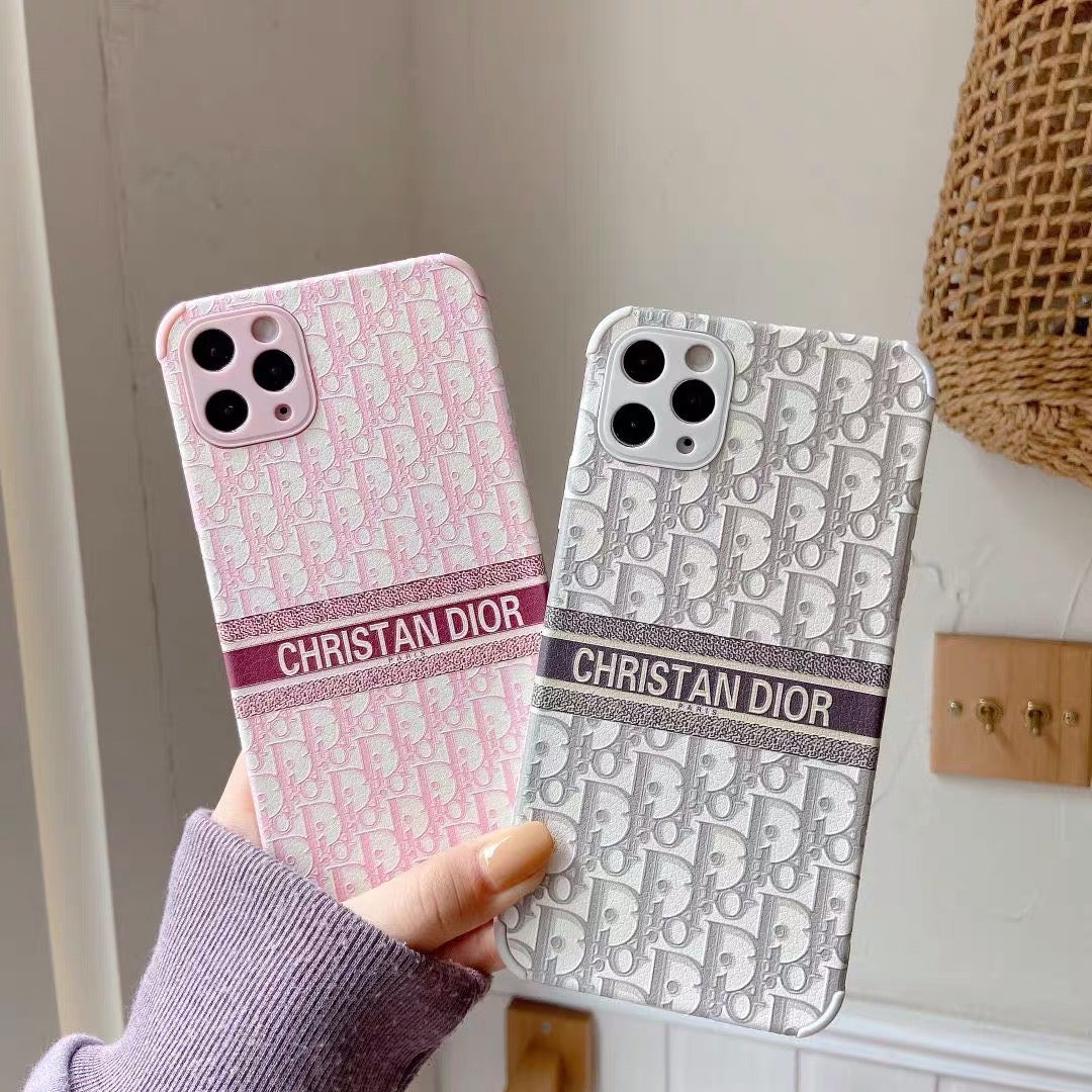 Dior-inspired raised pattern phone case for iPhone