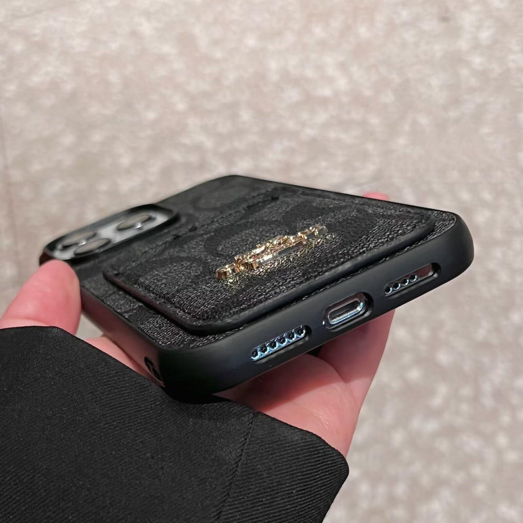 Coach-inspired fine monogram leather iPhone case with card pocket