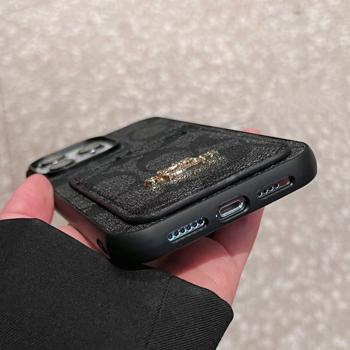 Coach-inspired fine monogram leather iPhone case with card pocket