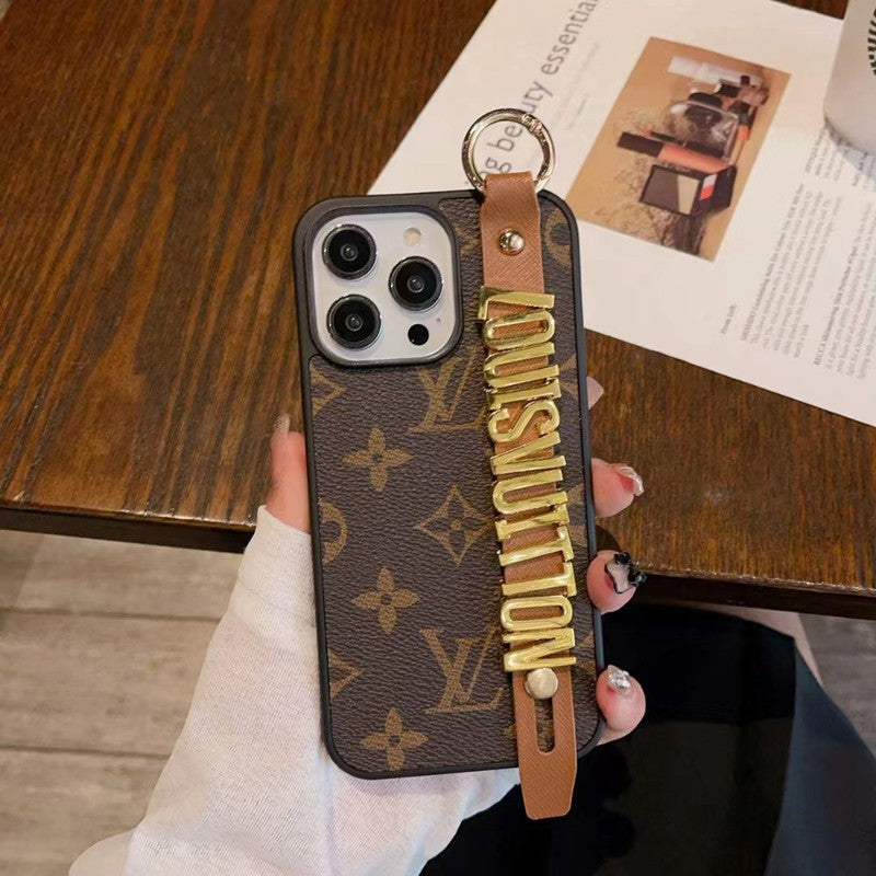 Louis Vuitton-inspired checkered iPhone 17 Pro case with hand strap