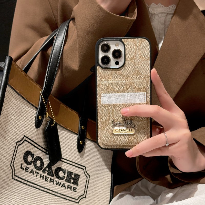 Coach-inspired card bag leather iPhone case