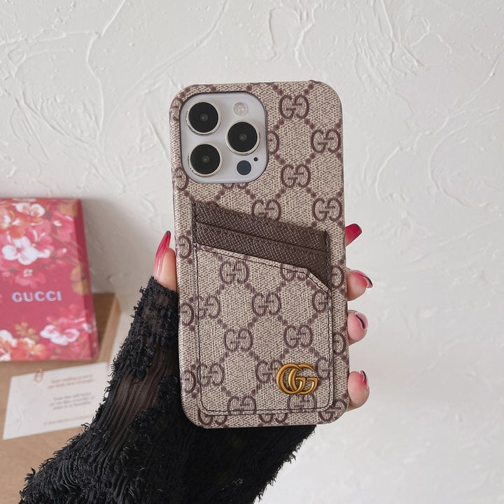 Gucci-inspired monogram iPhone case with back card pocket