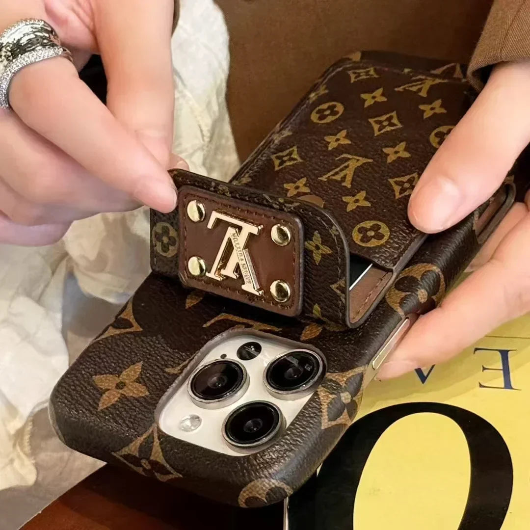 Louis Vuitton-inspired monogram canvas phone case with card holder