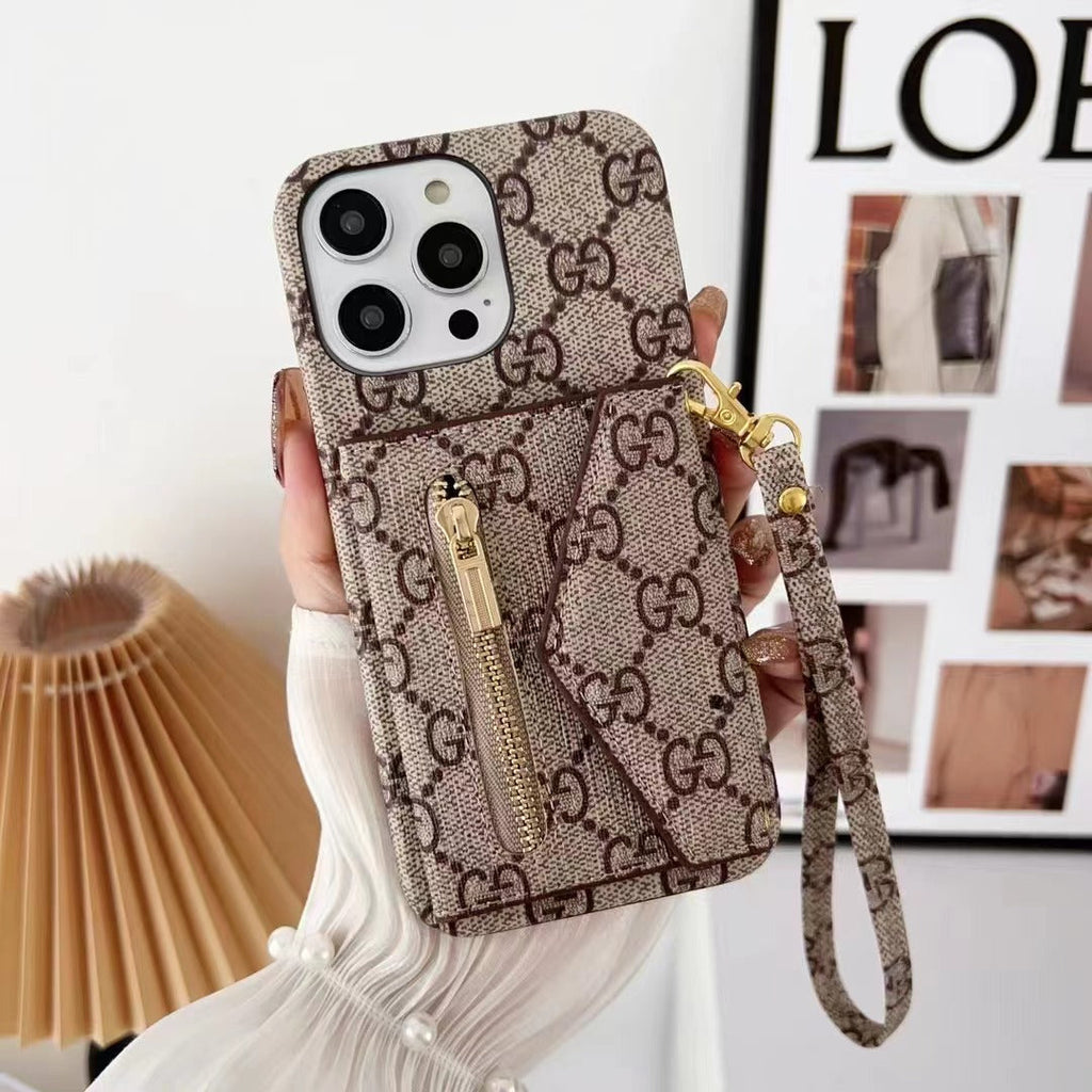 Louis Vuitton-inspired monogram wallet phone case with zip pocket