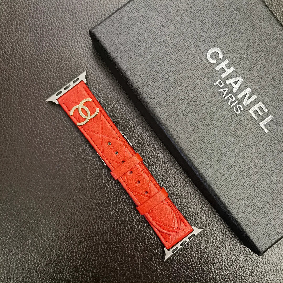 Gold monogram 3D embossed leather Apple Watch strap